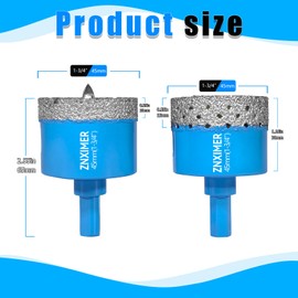 ZNXIMER Diamond Hole Saw Drill Bits - 2pcs 1-3/4" Diamond Drill bits Accurate Drilling for Tile, Ceramic, Marble, Granite, Stone, Glass Bottles 45mm