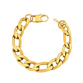 Supcare Gold Chain Bracelet, Men's Chunky Figaro Link Chain Bracelets 13mm, Stainless Steel Heavy Bracelet Jewellery - 21cm