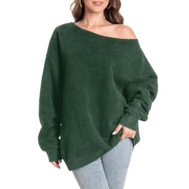 Hatant Womens Off the Shoulder Oversized Sweatshirts One Shoulder Sweatshirts for Women Off Shoulder Tops Y2K Oversized Hoodies Pullover Sweater Spring Outfits 2025 Green-M