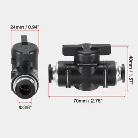 PATIKIL 3/8" Pneumatic Ball Valve, 5 Pack 3/8" OD BUC Push to Connect Tube Fittings Ball Valve Union Straight Air Flow Control Valve for Air Hydraulic, Black Silver
