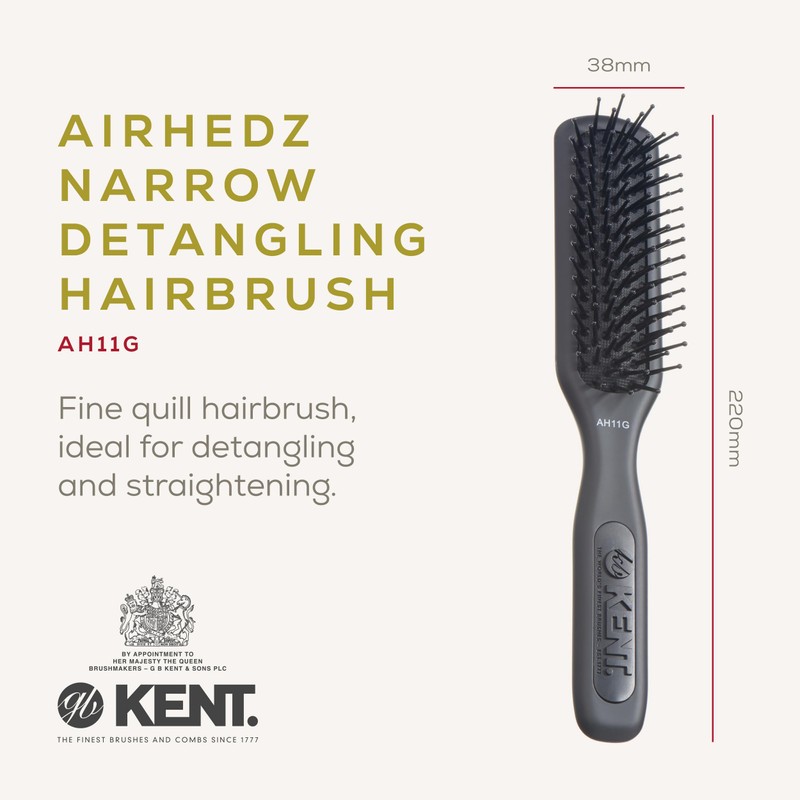 Kent AirHedz Pro Narrow Phine Pin Brush Graphite Grey