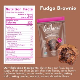 GoNanas Fudge Brownie Oat Flour Banana Bread Mix, Suitable for Plant Based Vegan Diets, Gluten Free Dairy Free Snacks, Healthy Snacks For Adults, Muffin Mix, Nut Free, Cupcakes Dessert, NON-GMO, 4pk