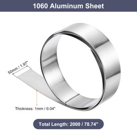 sourcing map Aluminum Metal Roll, 2000mm x 50mm x 1mm Thickness 1060 Aluminum Flashing Roll Sheet Strip for Industrial, Silver Tone