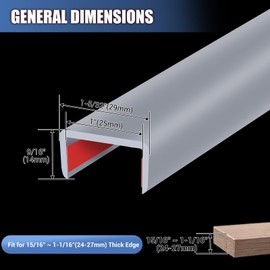 Rubber Edge Trim, Flexible Self Adhesive U Shaped Edge Banding, 1"(25mm) U Channel Furniture(Cabinet, Drawer, Desk, Table, Counter Top) Edge Protector, Edge Guards for Woods, 20Ft, Grey