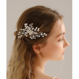 Teyglen Bridal Crystal Hair Comb Pearl Rhinestone Pearl Wedding Hair Side Comb Bridal Gold Silver Pearl Hair Piece Hair Accessories for Bride Wedding Prom Flower Girl Headpiece (Gold)