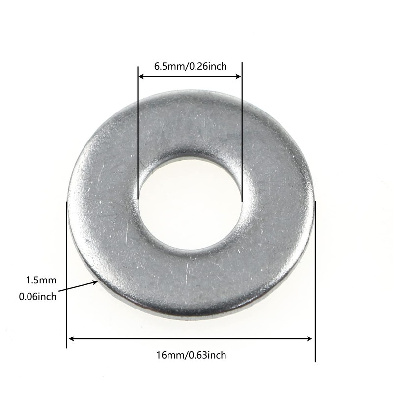 Flat Washer LUORNG 24pcs M6 16mm Outer Diameter 304 Stainless
