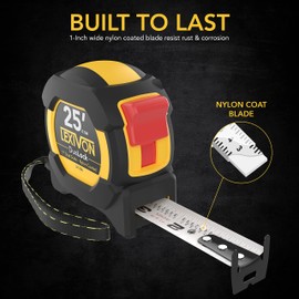 LEXIVON [3-Pack] 25Ft/7.5m DuaLock Tape Measure | 1-Inch Wide Blade with Nylon Coating, Matte Finish White & Yellow Dual Sided Rule Print | Ft/Inch/Fractions/Metric (LX-206X3)