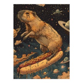 Fabioyar Diamond Art Kits for Adults - Frameless Capybara Space Hotdog Ride 5d Diamond Painting Kits for Adults Beginners for Home Wall Decor 12 X 16 Inch