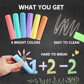 24 PCS Washable Sidewalk Chalks Set Non-Toxic Jumbo Chalk for Schools, Outdoor Art Play, Paint on Chalkboard, Blackboard and Playground (6 Colors))