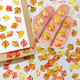 100 Pcs Fall Nail Art Charms Multi Shape Resin Tree Leaf Nail Charms 3D Autumn Red-Brown Maple Leaf Ginkgo Leaf Design Nail Art Rhinestones Jewelry for DIY Thanksgiving Nail Decoration