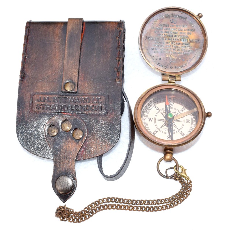 Antique Nautical Vintage Directional Magnetic Compass with Famous Scripture Quote
