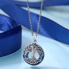 Friggem Tree of Life Necklace for Women Mom Girls, 925 Sterling Silver Celtic Family Tree Pendant Jewelry Gift with Circle Crystal for Birthday Christmas 18" (With Gift Box)