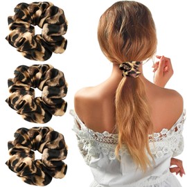 LUFFLOK 3 Stück Weich Haargummis Scrunchies, Leoparden Haargummis Scrunchies für Damen und Mädchen, Satin Elastische Dicke Bänder, Pferdeschwanzhalter Frauen Haarschmuck (3 Stück)
