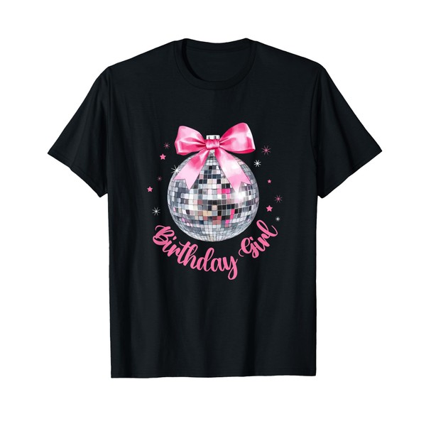 Birthday Girl Coquette Bow Disco Ball Funny Birthday Party T-Shirt