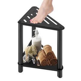 JIAPAIDUO Bigger Size Corner Shower Stool for Inside Shower, 14.72" D Shaving Foot Rest, Stainless Steel Bench, Black Step to Shave Legs, Waterproof Seat with Rubber Cushion