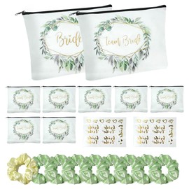 hocadon 20Pcs Bride Gifts Cosmetic Bag Wedding Bridesmaid Gift Set Bridesmaid Gift with Satin Hair Ties with Team Bride Tattoos for Hen Party Decorations Accessories/Wedding/Engagement