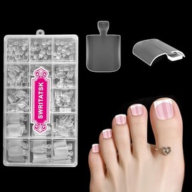 Toe Tips French Tip Press On Nails Square Toe Nail Tips,180Pcs Toe Nail Press Ons Toenails Short, French Tips Toenail Press On Toenails For Women,15 Sizes Clear Full Cover Acrylic Soft Gel Toe Nails