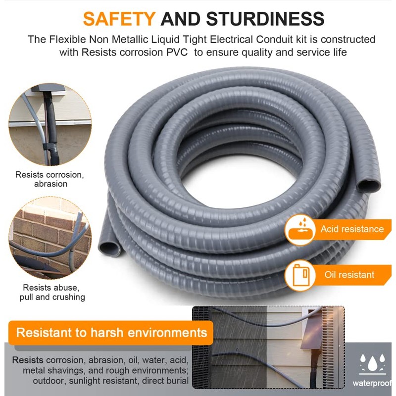 DWALE Liquid-Tight Conduit and Connector Kit,Flexible Non Metallic Liquid Tight