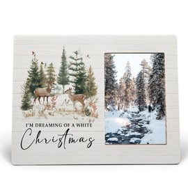 MAQIKA I'm Dreaming of A White Christmas Picture Frames, Christmas Frame, White Christmas Photo Frame, Christmas Winter Gifts for Women Men, Elk Winter Christmas Wood Photo Frame for 4x6 Photos