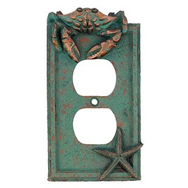 Top Brass Nautical Crab Starfish and Seashell Beach Electrical Cover Wall Plate Bronze/Verdigris Finish - Single Switch, Double, Rocker, Outlet (Outlet Cover)
