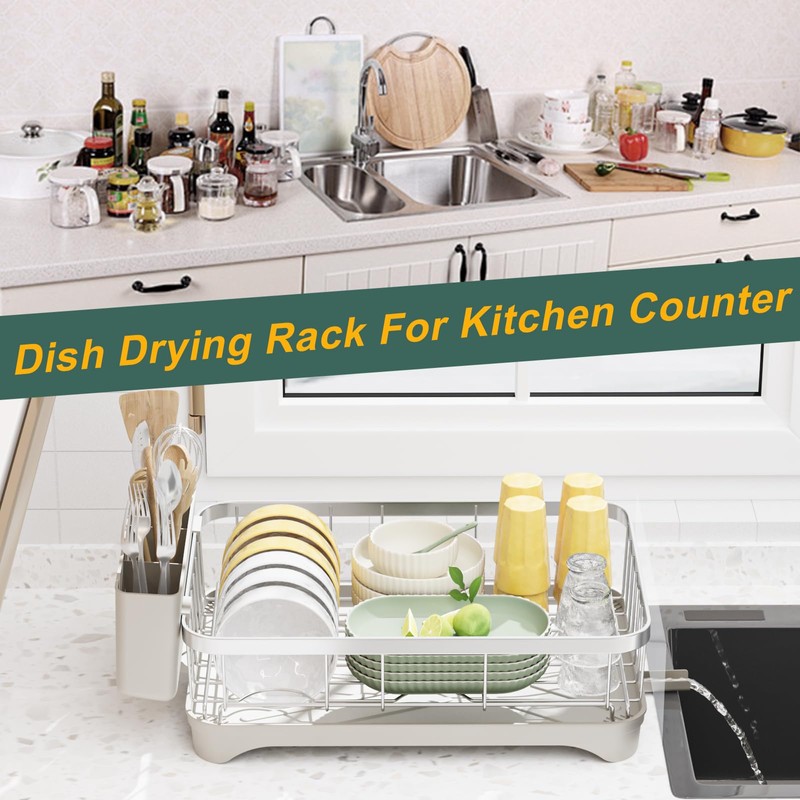 LIYI Dish Drainer,Large Capacity Storage,with Drain Outlet,304 Stainless Steel,Utensil Drain