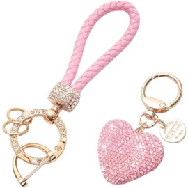 Llavero con diamantes de imitación en forma de corazón brillante para mujer, linda decoración para llave auto con dije aleación brillo, accesorio para bolso y bolso Llavero
