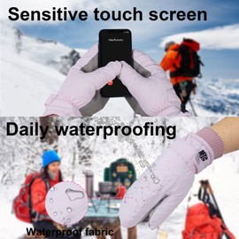 Feelorna Winter Women's Ski Gloves, Waterproof Winter Gloves, Windproof Touchscreen Gloves, Warm Cycling Gloves for Skiing, Cycling, Riding, Running, Motorcycle