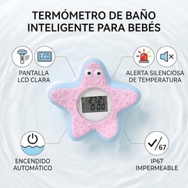 Termómetro de Agua para Bebés, IP67 Impermeable Multifunción Reloj de Estrellas de Mar de Tiempo 3 Colores Luz Flotante Termómetro de Agua para el Hogar Baño