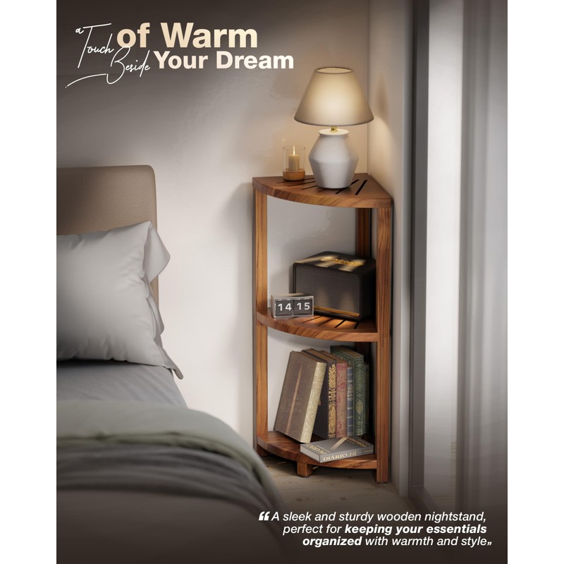 BLUEWEST 3-Tier Corner Shower Caddy Stand, Wood Shower Organizer Standing