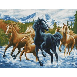 Gofission 11ct Stamped Cross Stitch Kits for Adults Beginners, Galloping Steed Horse DIY Pre Printed Cross Stitch Embroidery Set with Accessories Wall Decor 40x50cm