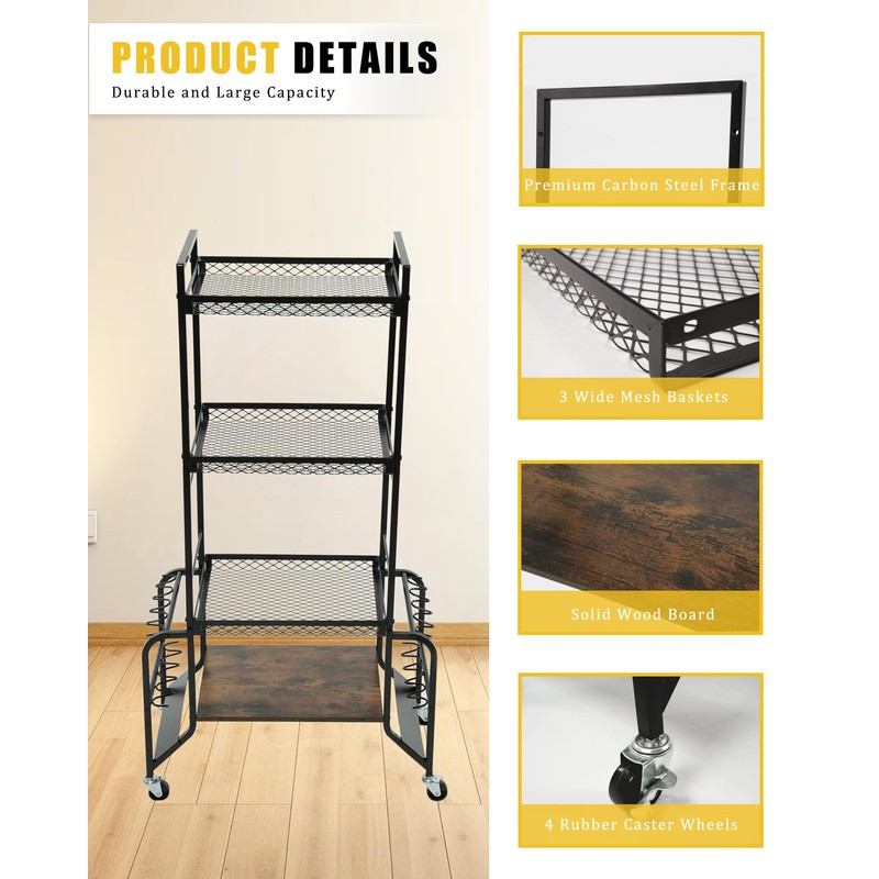 Cyfie Fishing Rod Rack, 4-Tier Mobile Heavy-Duty Holder for 10