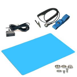 Static Care ESD Compliant Mat Workstation Kit - 16"x24"x.060", Wrist Strap Set, Ground Cord, Universal Snap Kit, Easy to Use Outlet Adapter,Computer/Cellphone Repair Kit, Soldering Mat - NASA Blue