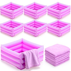 FillTouch 12 Pcs Foot Spa Kit for Girls 12.5 x 12.5 x 8.3 Inch Spa Foot Care Bath and 12 x 28 Inch Hand Towels Washbasin Salon Towels for Spa Party Sleepover Party Supplies(Light Purple)