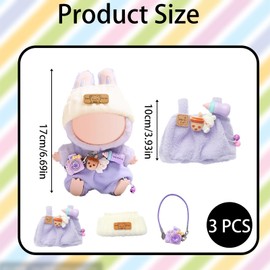 17cm Doll Clothes, 3-Piece Clothes Set for 17cm Dolls, Includes Purple Overalls, White Hat, and Camera Accessory, Dolls Accessories Gifts Perfect for Decoration and Play (No Doll）