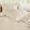 WONGS BEDDING Beige Textured Comforter Set King,3 Pieces Ruffle Farmhouse