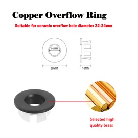 2 Pcs Sink Overflow Ring Brushed Nickel Bathroom Vanity Sink Overflow Cover Insert in Round Trim Cap Brass Material Kitchen Bathroom Sink Accessories(Black)
