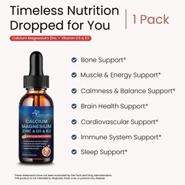 (2 Pack) 10 in 1 Magnesium Calcium Zinc Supplement with Vitamin C D3 K2, Glycinate Mag Vegan Liquid Drops Plus L-Theanine Boron Sea Moss Extract, Bone & Immune Support, Orange Flavor, 1 Fl Oz