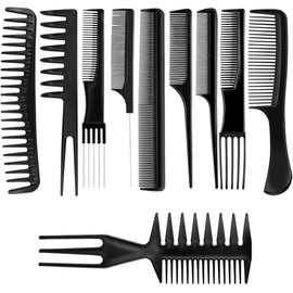 Flycppo 10 Piece Hair Comb Set, Professional Antistatic Handle Comb, Toupee Brush, Hairdresser Styling Comb Men Women Coarse with Portable Bag for Salon, Family (Black)