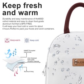 BALORAY Lunch Bag for Women Men Insulated Lunch Box for Adult Reusable Lunch Tote Bag for Work, Picnic or Travel (White)