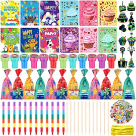 Feifeiya 12 Sets Return Gifts for Birthday Party, Happy Birthday Party Favors Stationery Gifts Set Coloring Books Stickers Stampers Crayons Goodie Bags for Back to School Classroom Rewards Prizes