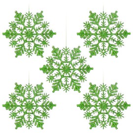 Luxtea 30ct Plastic Christmas Sparkling Glitter Snowflake Ornaments Christmas Tree Decorations (Green, 4''/100mm)