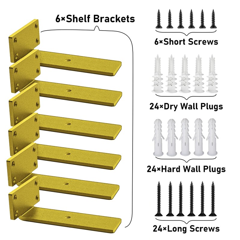 Advanced heavy-duty shelving bracket -5-inch floating shelving -0.2-inch thick gold
