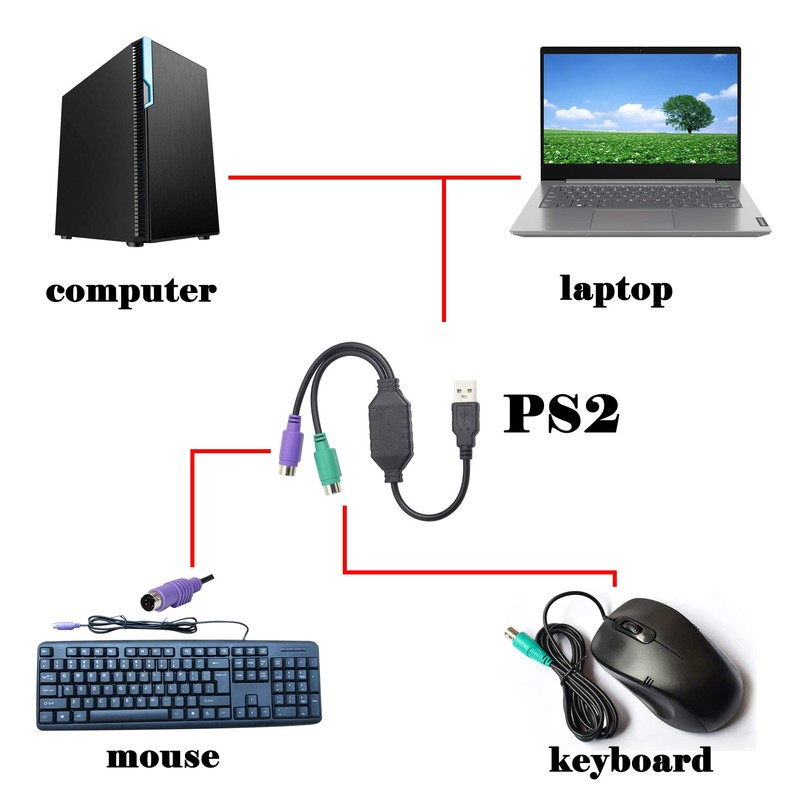 PS/2 to USB Cable LEIHONG USB to PS/2 Plug Active