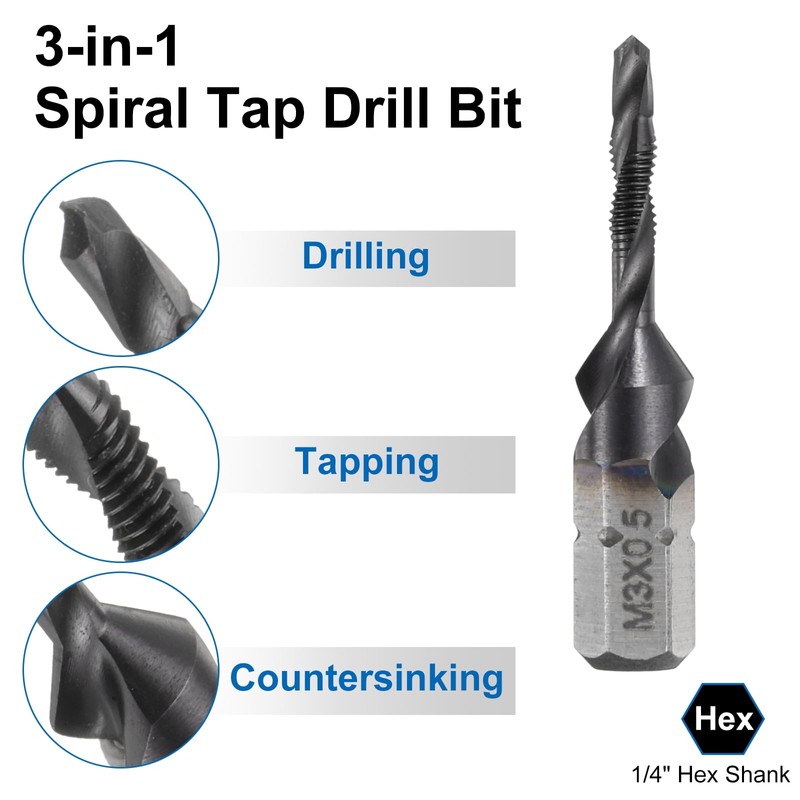 sourcing map Combination Drill and Tap Bits Metric M3 x