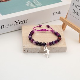 Bee Bracelet Silver Bee Charm Crystal Braided Bee Bracelet for Bees Lover Bumble Bee Bracelet for Women Teen Bees Spirit Animal Gift Birthday Inspiration Present for Her (Purple Ice Skating Bracelet)