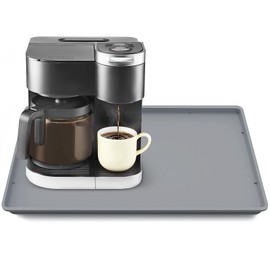 TOHONFOO Silicone Coffee Maker Mat with Lip, 19.7'' x 15'' Heavy Duty Coffee Maker Mat for Countertops, Coffee Tray Fit Under Coffee Maker Appliance Automatic Machines Espresso Accessory, Grey