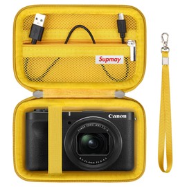 Supmay Hard Carrying Case for Canon PowerShot V1 Digital Camera, Storage Holder Travel Bag with Zipper Mesh Pocket for Battery Pack, Charging Cable, USB Card, Yellow