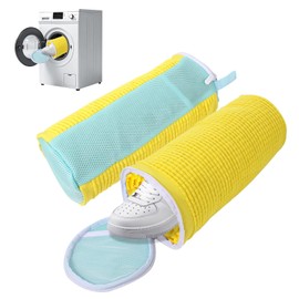 QOEOTUY 2 Stück Schuhwaschbeutel Waschmaschine - Schuhbeutel Waschmaschine 360° Reinigung - Wiederverwendbarer Wäschesack Schuhe, Alle Schuharten und Größen (Gelb)