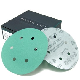 Serious Grit - 6-Inch 6-Hole 100 Grit Sanding Discs - Heavy-Duty Hook & Loop Film Discs - Sandpaper for Random Orbital Sanders - 50 Pack Box