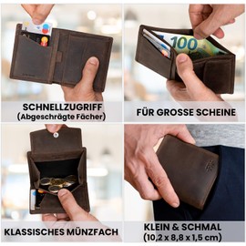 DON VANE Elite Compact Leather Wallet Men's Small RFID Protection Slim Wallet with Coin Compartment Mini Wallet Men Women Wallet, Vintage Brown, Vintage